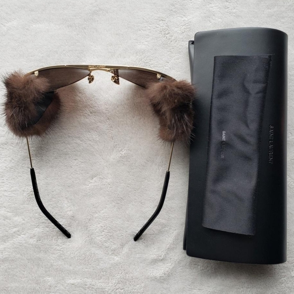 Saint Lauren Gold Mink Fur Classic 11 Shields Sunglasses - Picture 8 of 15
